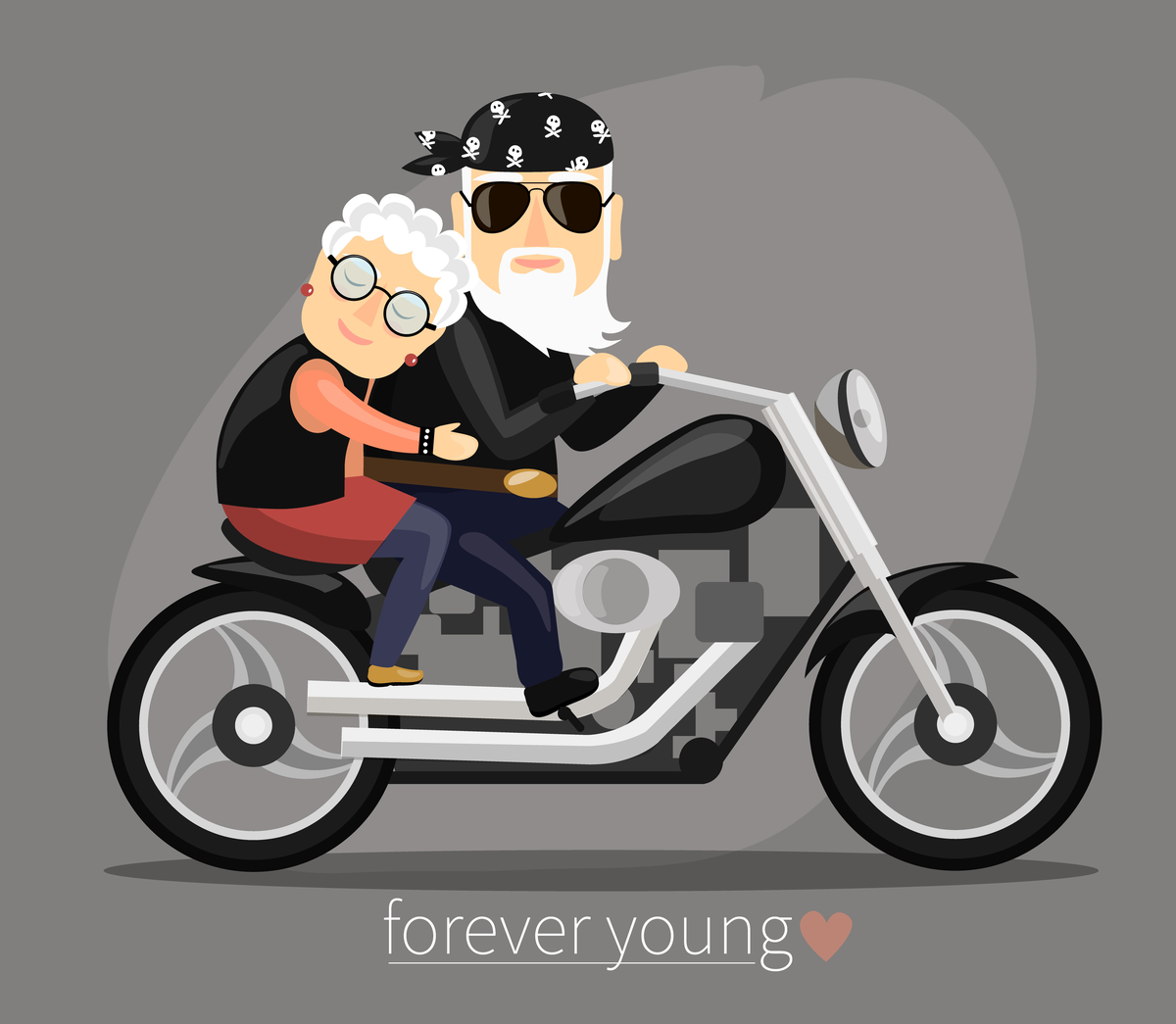 Babcia i Dziadek na motocyklu.